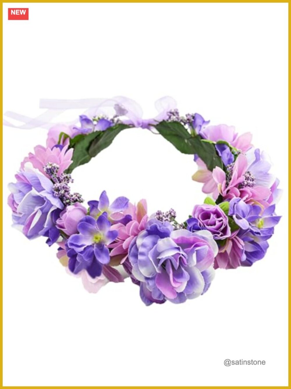 Adjustable Floral Crown Headband Fabric Flowers Wire Ribbon Halo Bridal